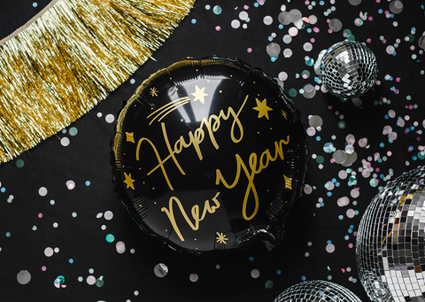 Globo de aluminio Feliz Año Nuevo, 45 cm negro Globo de aluminio Feliz Año Nuevo, 45 cm negro